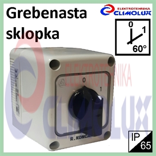 Grebenasta sklopka 20A, 0-1, 1-polna s kućištem, 20-90-PK